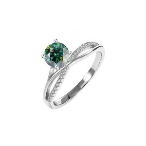 925 sterling silver Green Moissanite diamond ring for women