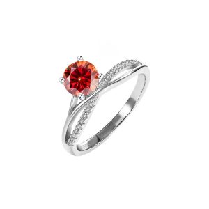 925 sterling silver Red Moissanite diamond ring for women