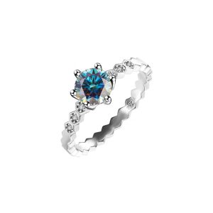 S925 sterling silver platinum-plated Blue Moissanite women's ring