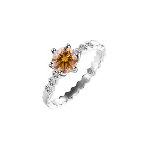 S925 sterling silver platinum-plated Brown Moissanite women's ring