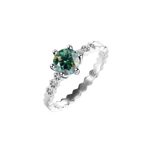 S925 sterling silver platinum-plated Green Moissanite women's ring