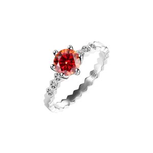 S925 sterling silver platinum-plated Red Moissanite women's ring
