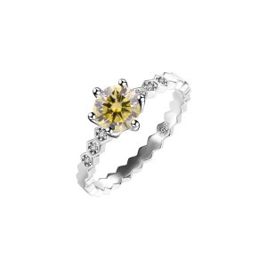 S925 sterling silver platinum-plated Yellow Moissanite women's ring