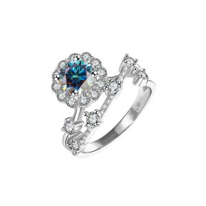 S925 sterling silver D color Blue Moissanite ring for women