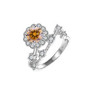 S925 sterling silver D color Brown Moissanite ring for women
