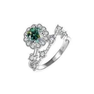 S925 sterling silver D color Green Moissanite ring for women