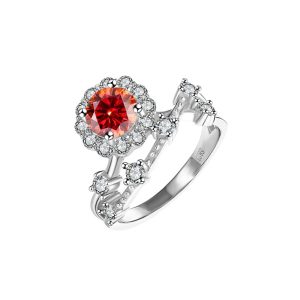 S925 sterling silver D color Red Moissanite ring for women