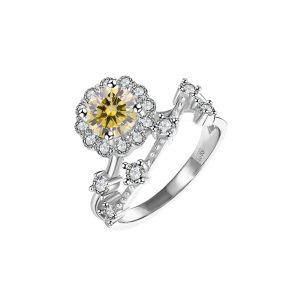 S925 sterling silver D color Yellow Moissanite ring for women