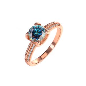 S925 sterling silver double row bull head Blue Moissanite ring