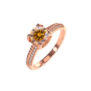 S925 sterling silver double row bull head Brown Moissanite ring