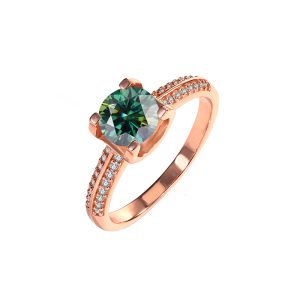 S925 sterling silver double row bull head Green Moissanite ring