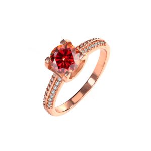 S925 sterling silver double row bull head Red Moissanite ring