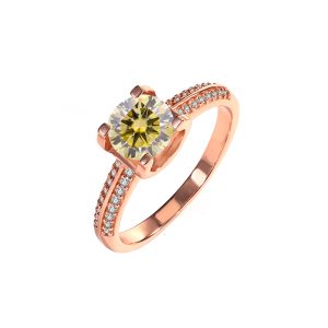 S925 sterling silver double row bull head Yellow Moissanite ring