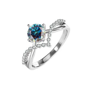 Crowning love 925 sterling silver Blue Moissanite ring for women