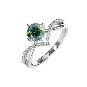 Crowning love 925 sterling silver Green Moissanite ring for women