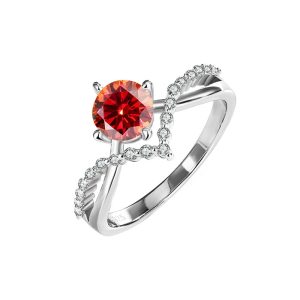 Crowning love 925 sterling silver Red Moissanite ring for women