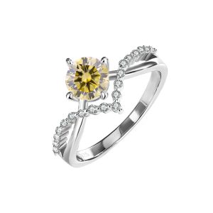 Crowning love 925 sterling silver Yellow Moissanite ring for women
