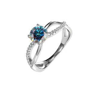 S925 sterling silver four-claw Blue Moissanite wedding ring