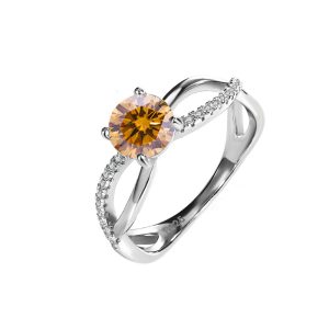 S925 sterling silver four-claw Brown Moissanite wedding ring