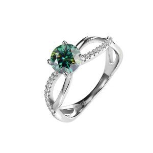S925 sterling silver four-claw Green Moissanite wedding ring