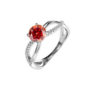 S925 sterling silver four-claw Red Moissanite wedding ring