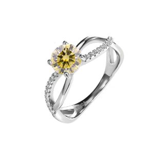 S925 sterling silver four-claw Yellow Moissanite wedding ring