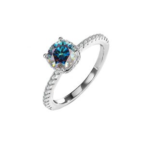 D color Blue Moissanite S925 sterling silver wedding ring