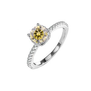 D color Yellow Moissanite S925 sterling silver wedding ring