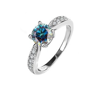 S925 sterling silver four-claw micro-set Blue Moissanite ring