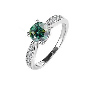 S925 sterling silver four-claw micro-set Green Moissanite ring