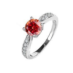 S925 sterling silver four-claw micro-set Red Moissanite ring