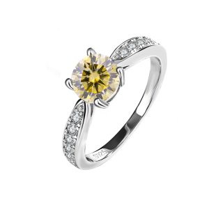 S925 sterling silver four-claw micro-set Yellow Moissanite ring