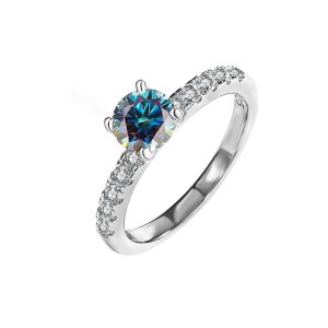 S925 sterling silver D color Blue Moissanite four claws ring