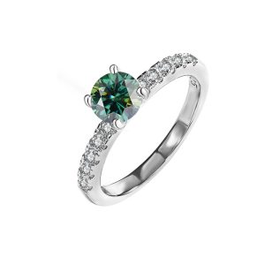 S925 sterling silver D color Green Moissanite four claws ring