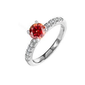 S925 sterling silver D color Red Moissanite four claws ring